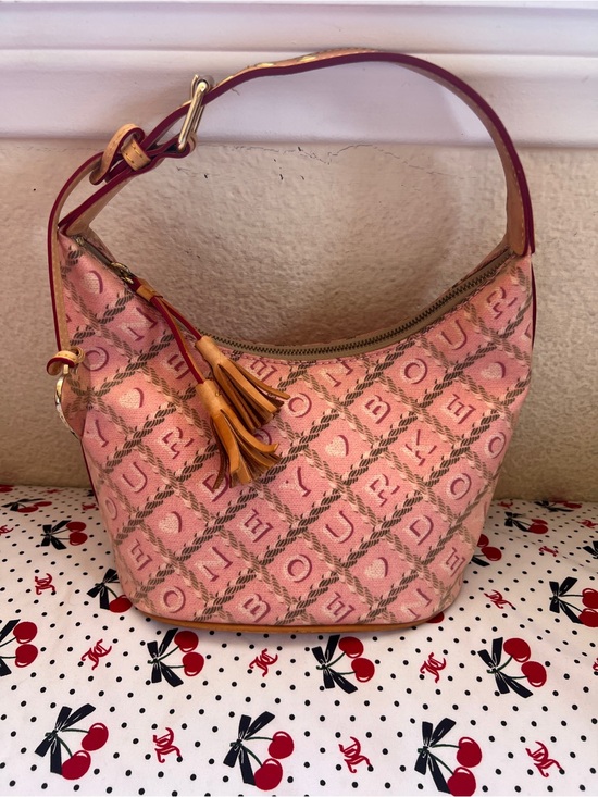 Dooney & Bourke Handbags - Y2K Dooney & Bourke Pink Monogram Canvas Hobo Bucket Bag vintage